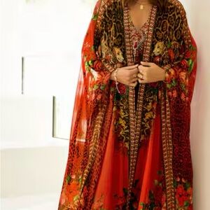 Red Embellished long kaftan